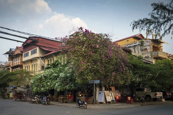 Old French Colonial Architecture Buildings Kampot Downtown Street Cambodia — Stock Photo, Image