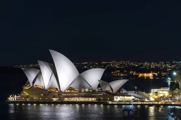 Weergave Van Sydney Opera House Landmark Buitenkant Nachts Australië — Stockfoto