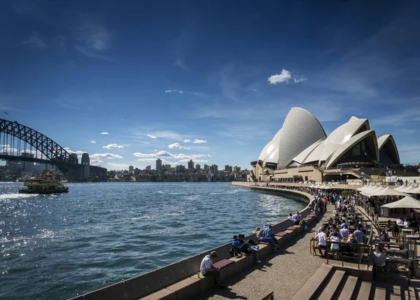 Sydney Opera House Portu Długi Deptak Kawiarnie Świeżym Powietrzu Australii — Zdjęcie stockowe