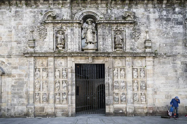 Détail Façade Entrée Dans Cathédrale Historique Santiago Compostela Vieille Ville — Photo
