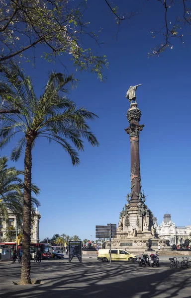 Sławny Pomnik Kolumba Port Vell Obszaru Centralnego Hiszpania Barcelona — Zdjęcie stockowe