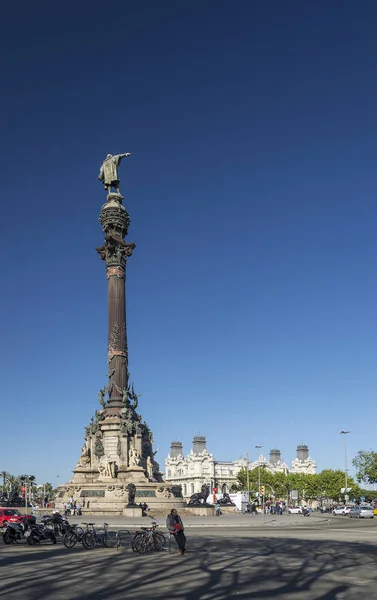 Columbus Monument Landmärken Port Vell Område Centrala Barcelona Spanien — Stockfoto