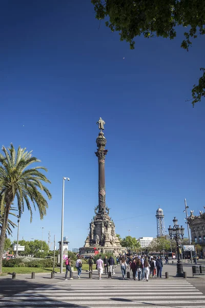 Monumento Columbus Famoso Marco Área Porto Vell Espanha Barcelona Central — Fotografia de Stock