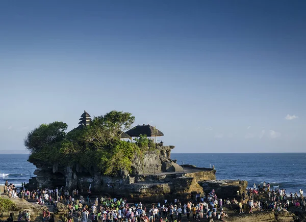 Pura Tanah Çok Ünlü Bali Tapınağı Landmark Günbatımı Bali Adası — Stok fotoğraf