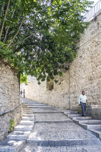 Palestinský Lid Staré Město Dlážděné Ulici Scéně Město Jeruzalém — Stock fotografie