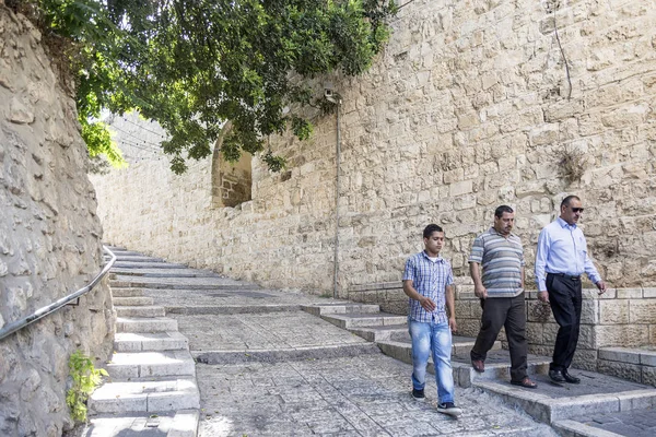 Palestijnse Volk Oude Stad Geplaveide Straatbeeld Van Jeruzalem Stad Israël — Stockfoto