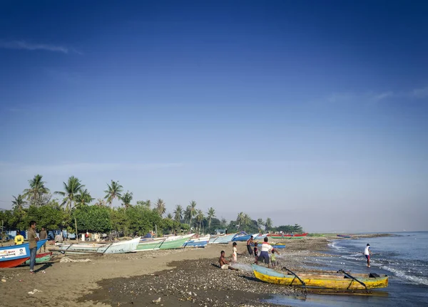 Kust Met Traditionele Vissersboten Dili Strand Oost Timor Leste — Stockfoto