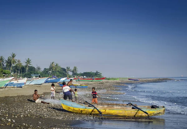 Kust Met Traditionele Vissersboten Dili Strand Oost Timor Leste — Stockfoto