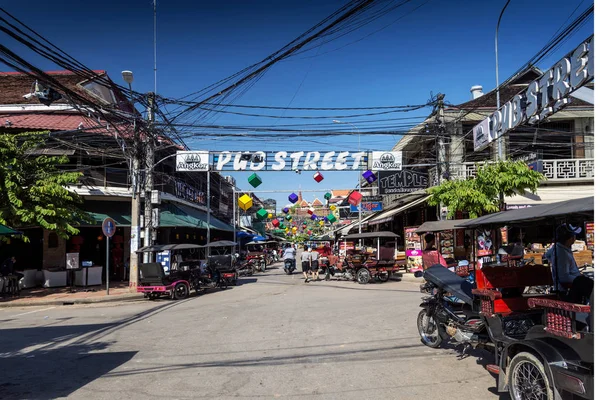 Pub Street Tourist Bar Restaurant Area Siem Reap City Angkor — Stock Photo, Image