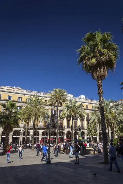 Skutečné Náměstí Slavný Orientační Bod Plaza Centru Barcelona Las Ramblas — Stock fotografie