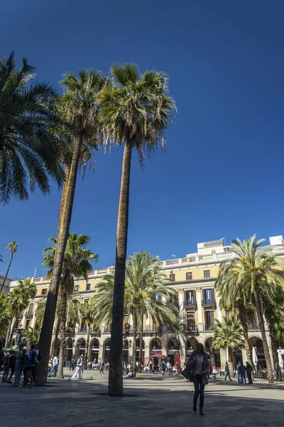 Skutečné Náměstí Slavný Orientační Bod Plaza Centru Barcelona Las Ramblas — Stock fotografie