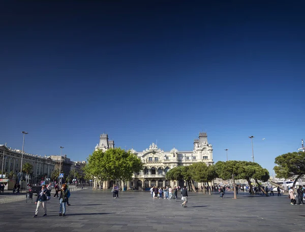 Port Vell Mezník Katalánské Budově Areálu Přístavu Barcelona Španělsku — Stock fotografie