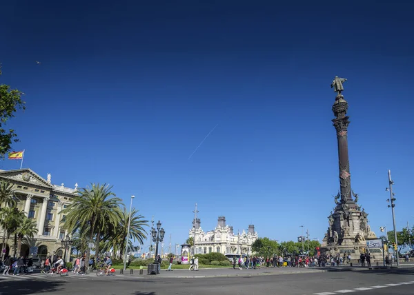 Columbus Monument Landmärken Port Vell Område Centrala Barcelona Spanien — Stockfoto