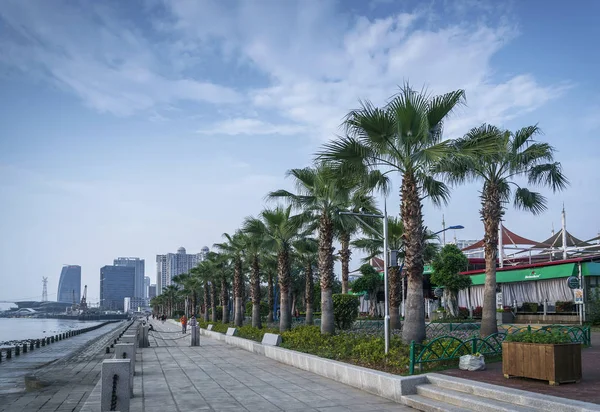 中国厦门市中心滨江 Pdestrian 长廊公园及摩天大楼 — 图库照片