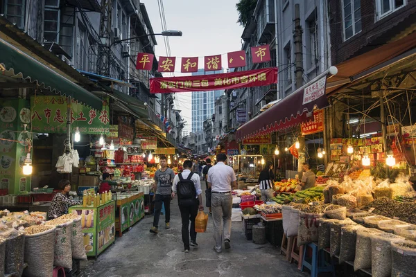 Strada Del Mercato Alimentare Nella Città Xiamen Porcellana Notte — Foto Stock