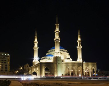 Mohammad Al Amin Mosque Simgesel Yapı Merkezi Beyrut şehir Lübnan gece için