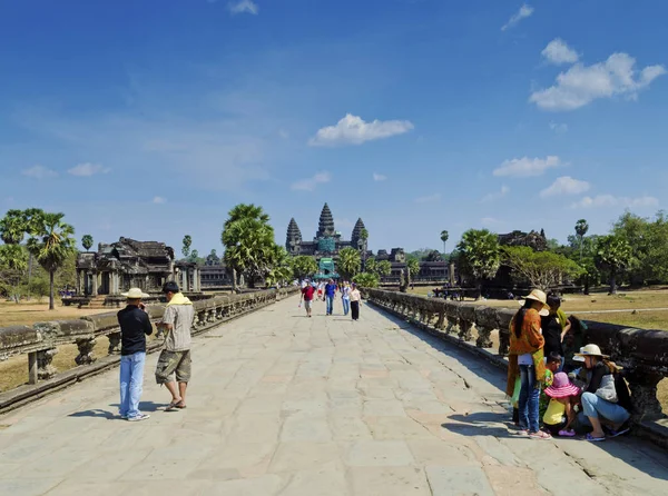 Főbejárata Híres Angkor Wat Templom Romjai Közelében Siem Reap Kambodzsa — Stock Fotó