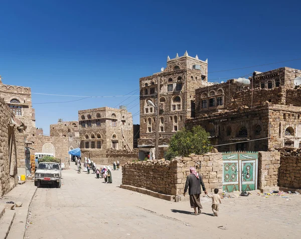 Ulica Tradycyjnych Starych Jemeński Dziedzictwa Wsi Szibam Pobliżu Jemenu Sanie — Zdjęcie stockowe