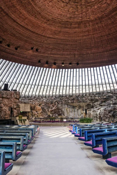 Temppeliaukio Rock Kościół Słynnego Nowoczesnej Architektury Wnętrz Landmark Helsinkach Finlandii — Zdjęcie stockowe