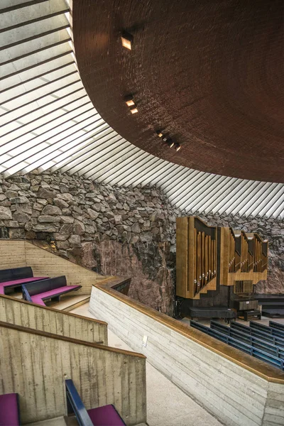 Temppeliaukio Rock Kościół Słynnego Nowoczesnej Architektury Wnętrz Landmark Helsinkach Finlandii — Zdjęcie stockowe