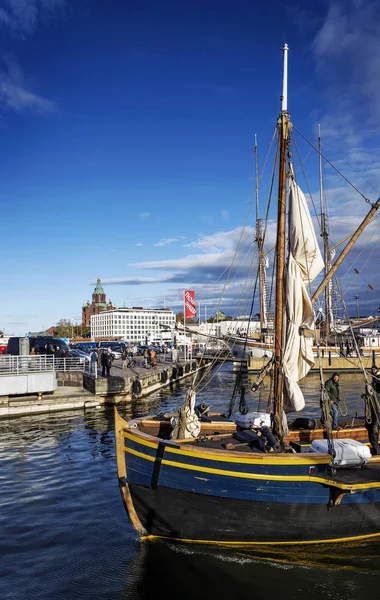 Old Wooden Sailing Boats Helsinki City Central Harbor Port Finland — Stock Photo, Image