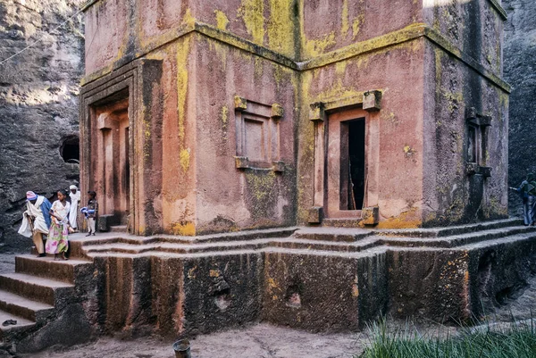 Célèbres Églises Chrétiennes Orthodoxes Éthiopiopiennes Antiques Taillées Dans Rocher Lalibela — Photo