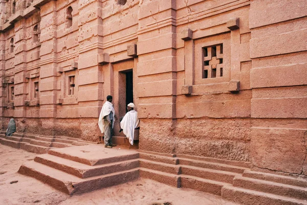 Célèbres Églises Chrétiennes Orthodoxes Éthiopiopiennes Antiques Taillées Dans Rocher Lalibela — Photo