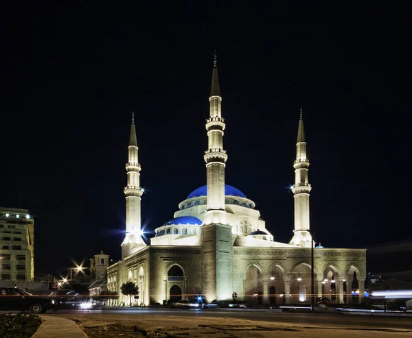 Mohammad Amin Mosque Simgesel Yapı Merkezi Beyrut Şehir Lübnan Gece — Stok fotoğraf
