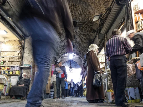 Drukke Souk Markt Winkelstraat Oude Stad Van Aleppo Syrië — Stockfoto