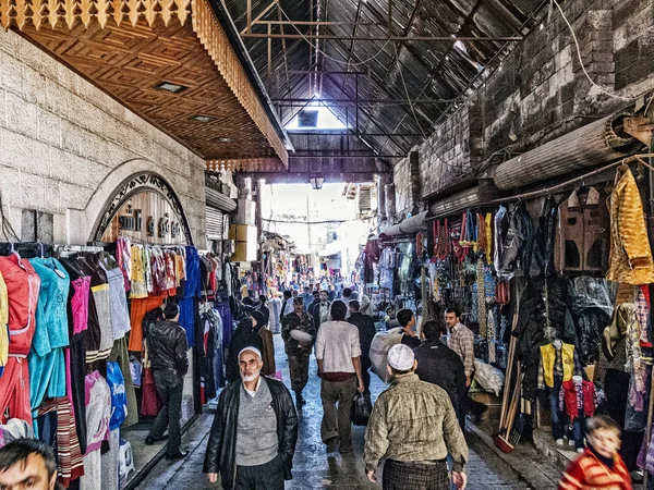 Rue Commerçante Animée Souk Marché Dans Vieille Ville Syrie Aleppo — Photo