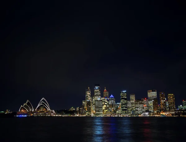 Sydney Harbour Cbd Opery Skyline Słynne Zabytki Australii Nocy — Zdjęcie stockowe