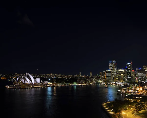 Sydney Harbour Cbd Opery Skyline Słynne Zabytki Australii Nocy — Zdjęcie stockowe