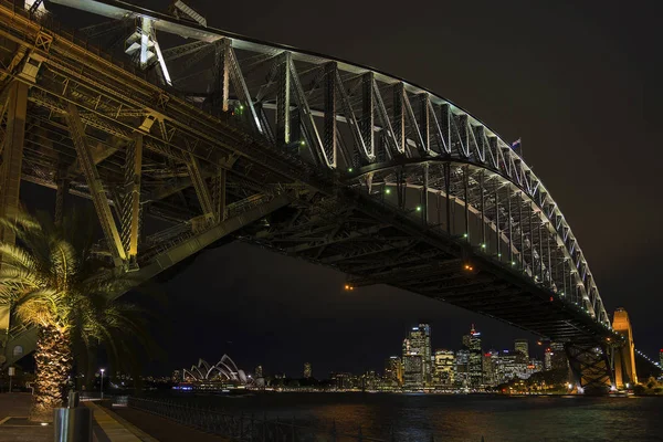 Słynny Sydney Harbour Bridge Zabytki Skyline Cbd Australii Nocy — Zdjęcie stockowe