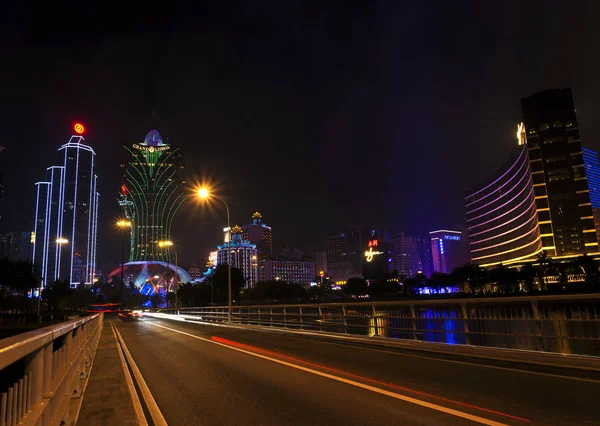 Centrum Nowoczesnego Makau Kasyno Panoramę Miasta Makau Chiny Nocy — Zdjęcie stockowe