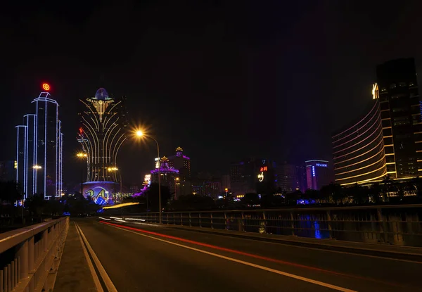 Centrala Moderna Macau Casino Stadssilhuetten Macao Kina Natten — Stockfoto