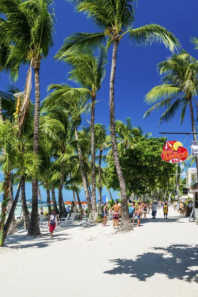 Tourists Station Main Beach Busy Shop Restaurant Street Inboracay Island — Stock Photo, Image