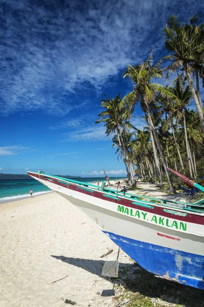 Traditional Filipino Fishing Boat Puka Beach Tropical Paradise Boracay Philippines — Stock Photo, Image