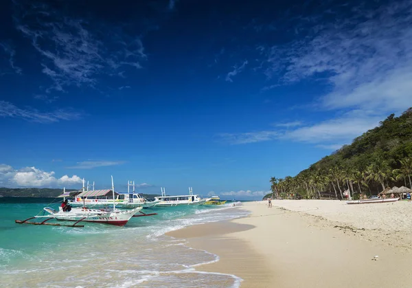 Tradycyjne Filipino Azjatyckich Taksówką Trasy Promów Puka Plaża Tropikalnych Boracay — Zdjęcie stockowe