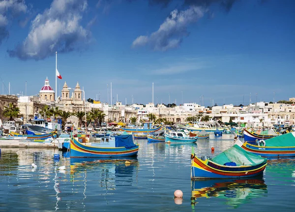 Porto Marsaxlokk Barcos Pesca Mediterrânea Tradicional Ilha Malta — Fotografia de Stock