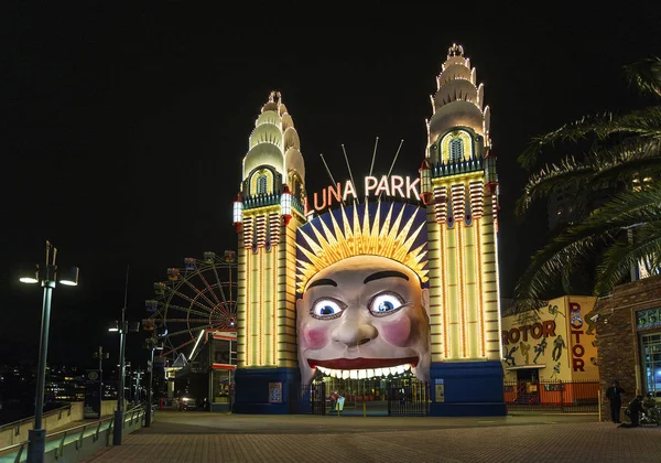 Ingang Van Amusement Park Van Luna Park Sydney Australië Nachts — Stockfoto