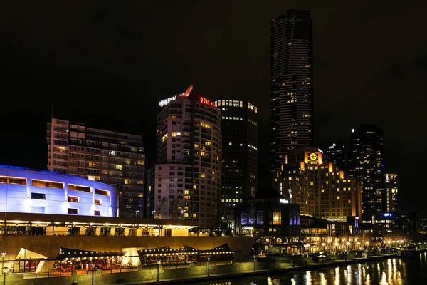 Centro Melbourne Ciudad Río Lado Moderno Horizonte Urbano Por Noche — Foto de Stock