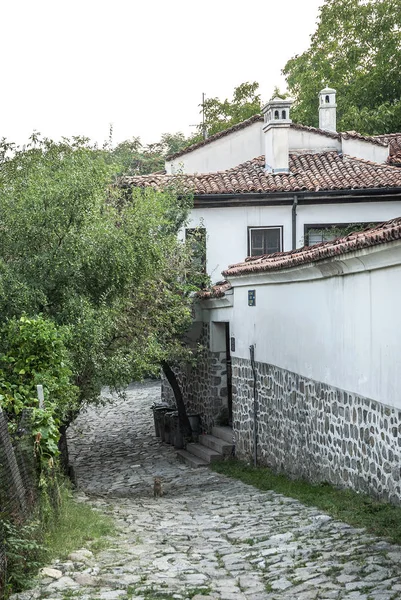 旧市街の石畳の通り 伝統的な住宅観ヴェリコ タルノヴォ ブルガリア — ストック写真