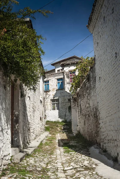 Kullerstensgata Berat Gamla Staden Albanien — Stockfoto