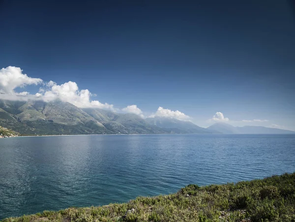 Jónském Pobřeží Středozemního Moře Krajina Jižní Albánie Severně Sarande Silnici — Stock fotografie