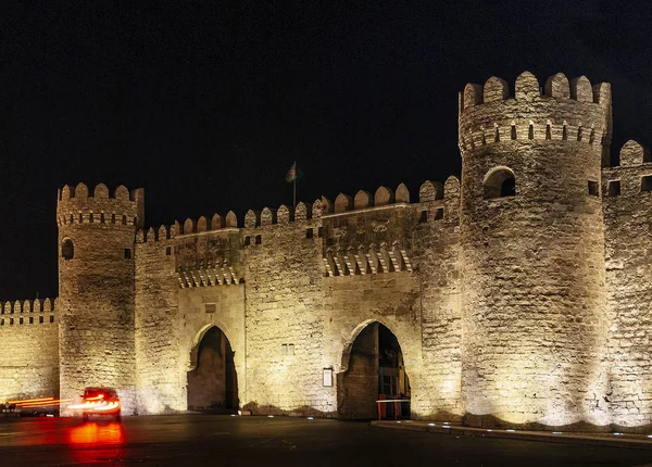 Old City Fortress Gates Landmark Downtown Baku Azerbaijan Night — Stock Photo, Image