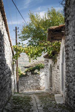 berat kent Arnavutluk'ta Arnavut kaldırımlı sokakta