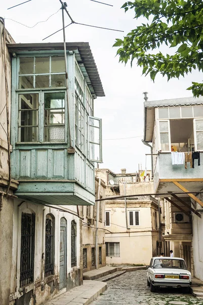Baku Cidade Velha Cidade Rua Vista Azerbaijan Com Vintage Velho — Fotografia de Stock
