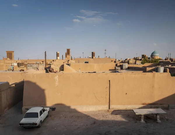 Innenstadt Dächer Windtürme Und Landschaft Blick Auf Yazd Stadt Altstadt — Stockfoto