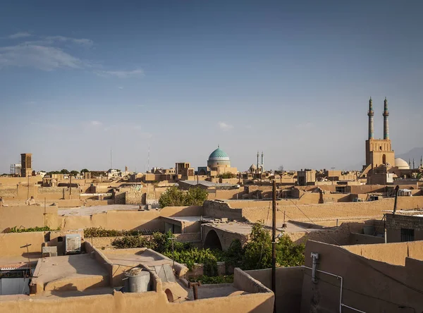 Daken Centrum Moskee Landschap Weergave Van Yazd Oude Stad Iran — Stockfoto