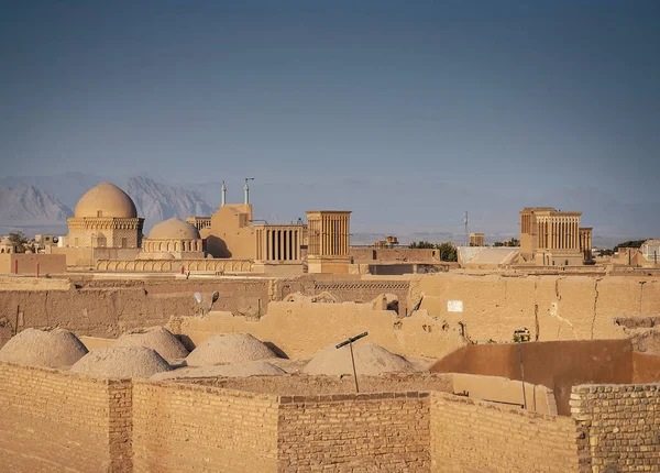 Innenstadt Dächer Windtürme Und Landschaft Blick Auf Yazd Stadt Altstadt — Stockfoto